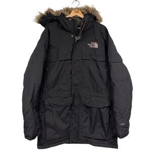VTG North Face Men McMurdo Goose Down Parka SZ XL Hooded HyVent Black Jacket Fur